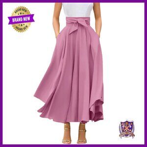 High Waisted Maxi Skirt with Pockets Side Slit Flowy A-Line